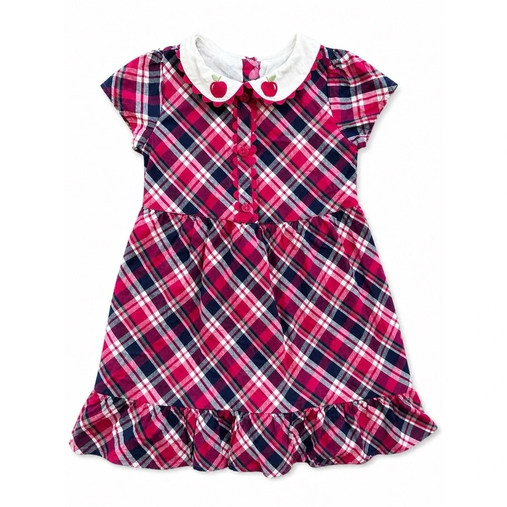 Gymboree Girls Size 5t Apple Embroidered Red/ Navy‎ Plaid Dress First Day School
